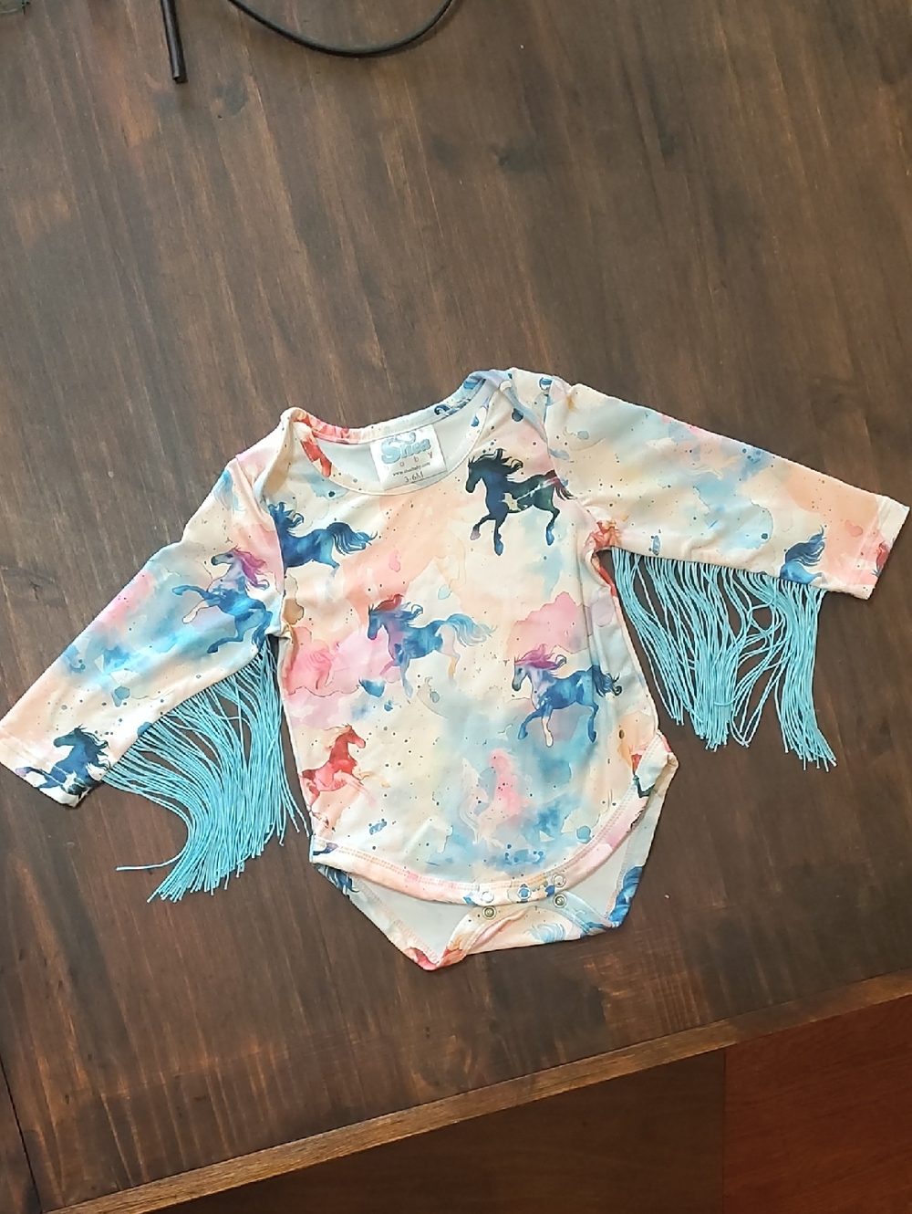 Western Horse Fringe Baby Bodysuit - Pastel Pink & Blue